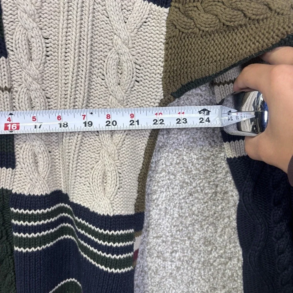 Woods&Gray Sweater Mens XL Multicolor Patchwork Cable Knit Crewneck Hong Kong